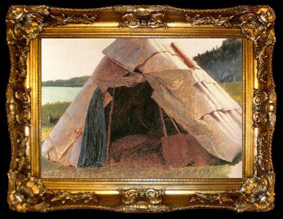framed  Eastman Johnson Ojibwe Wigwam at Grand Portage, ta009-2