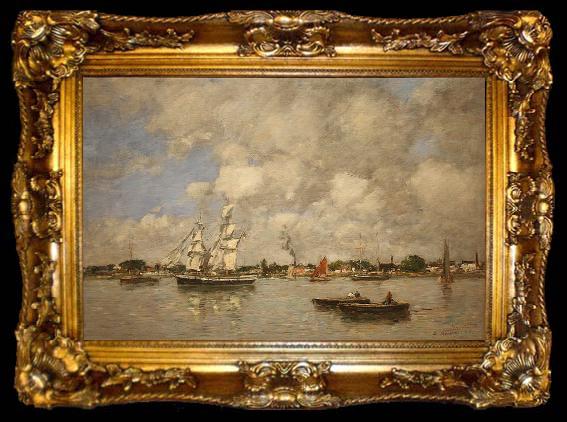 framed  Eugene Boudin Bordeaux, Boats on the Garonne, ta009-2