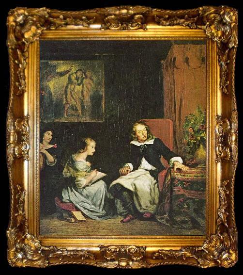 framed  Eugene Delacroix Milton diktiert seinen Tochtern das, ta009-2
