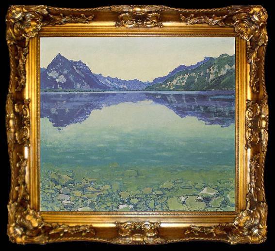framed  Ferdinand Hodler Thunersee mit symmetrischer Spiegelung vor Sonnenaufgang, ta009-2