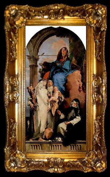 framed  Giovanni Battista Tiepolo Madonna mit Hl. Katharina, Hl. Rosa, die das Kind halt und der hockenden Hl. Agnes, ta009-2