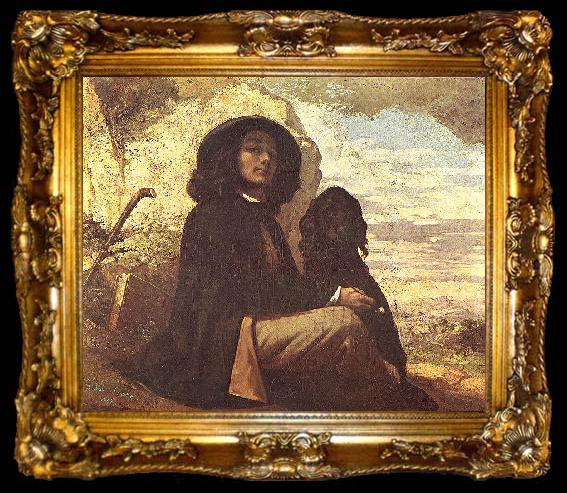 framed  Gustave Courbet Selfportrait with black dog, ta009-2