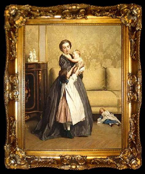 framed  Gustave Leonard de Jonghe Jeune mere et ses enfants dans un salon, ta009-2