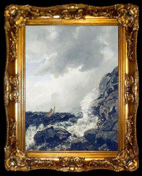 framed  Hans Gude Costal landscape with boat, ta009-2
