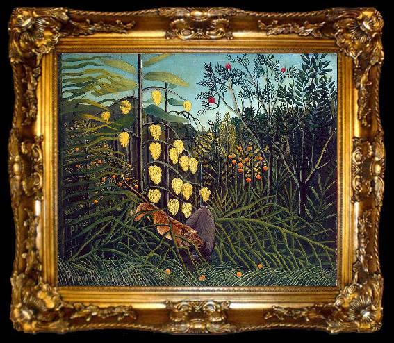 framed  Henri Rousseau Struggle between Tiger and Bull, ta009-2