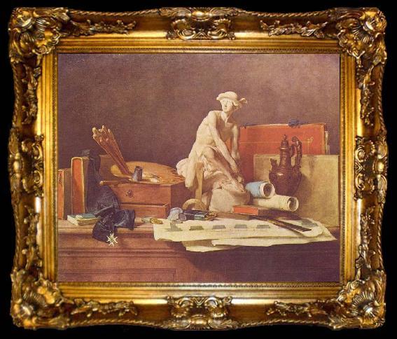framed  Jean Simeon Chardin Die Attribute der Kunste und die Belohnungen, die ihnen gewahrt werden, ta009-2