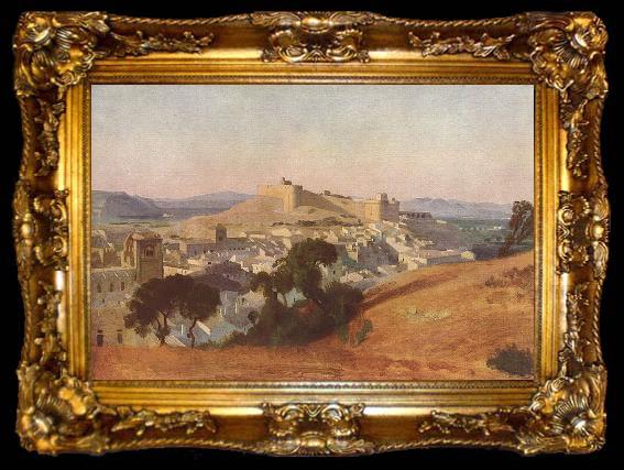 framed  Jean-Baptiste Camille Corot Ansicht von Villeneuve-Les-Avignon, Das Fort Saint-Andre, ta009-2