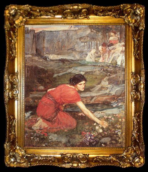 framed  John William Waterhouse Maidens picking Flowers by a Stream, ta009-2