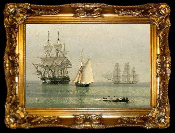 framed  John ward of hull Warships on a calm sea, ta009-2