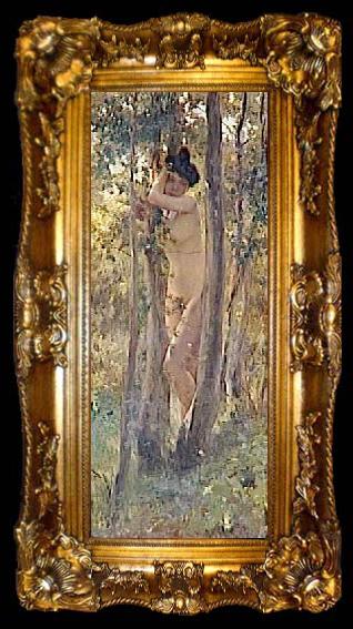framed  Julius LeBlanc Stewart Jeune femme nue dans un sous-bois, ta009-2