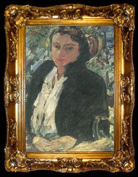 framed  Lovis Corinth Portrat Charlotte Corinth in gruner Samtjacke, ta009-2