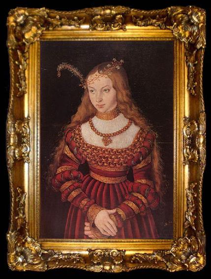 framed  Lucas Cranach the Elder Portrat der Prinzessin Sibylle von Cleve als Braut, ta009-2