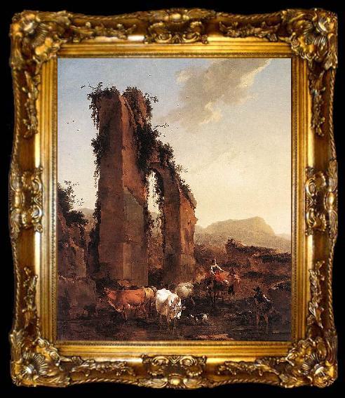framed  Nicolaes Pietersz. Berchem Ruined Aqueduct, ta009-2