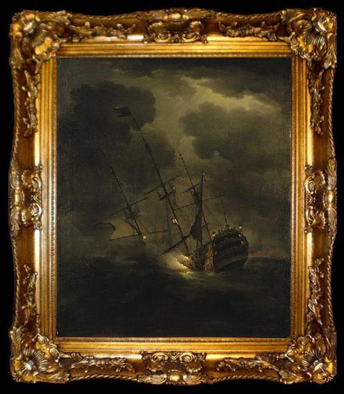 framed  Peter Monamy Loss of HMS Victory, 4 October 1744, ta009-2