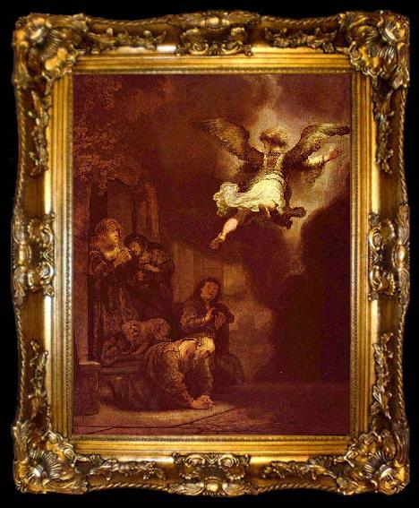 framed  REMBRANDT Harmenszoon van Rijn The angel Raphael leaving the family of Tobit., ta009-2