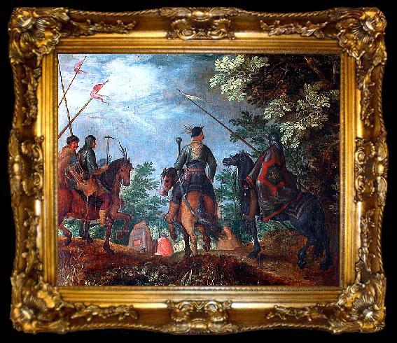 framed  Roelant Savery Polish cavalry marching in the wood, ta009-2