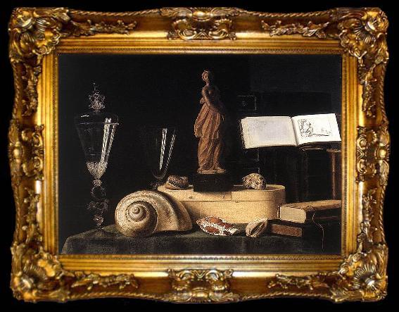 framed  Sebastian Stoskopff Still-Life with Statuette and Shells, ta009-2