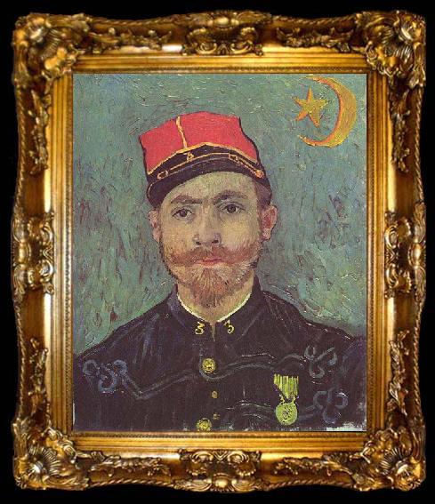 framed  Vincent Van Gogh Portrait of Paul-Eugene Milliet, Second Lieutenant of the Zouaves, ta009-2