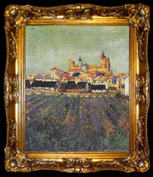 framed  Vincent Van Gogh View to Saites-Maries, ta009-2