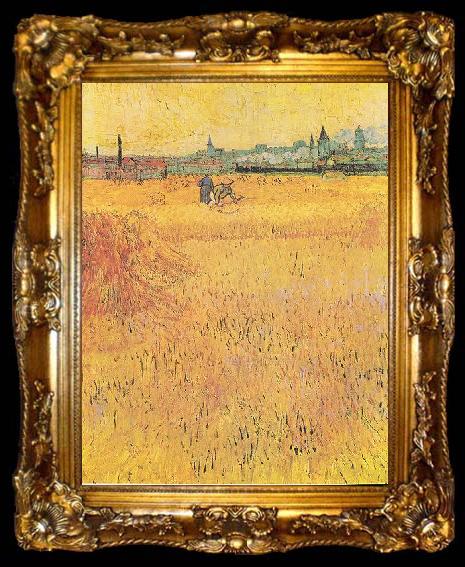 framed  Vincent Van Gogh Wheat field with View of Arles, ta009-2