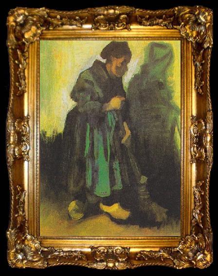 framed  Vincent Van Gogh Peasant woman , sweeping the floor, ta009-2