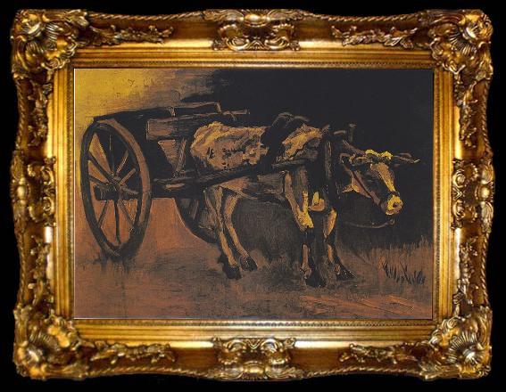 framed  Vincent Van Gogh Cart with reddish-brown ox, ta009-2