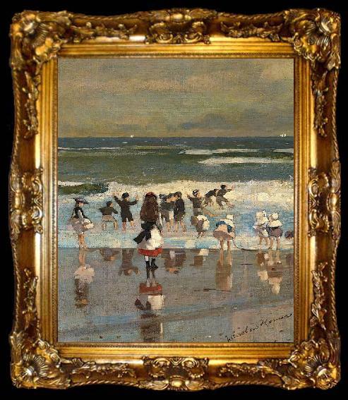 framed  Winslow Homer Escena de playa, ta009-2