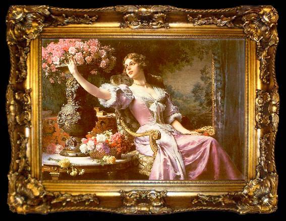 framed  Wladyslaw Czachorski A lady in a lilac dress with flowers, ta009-2