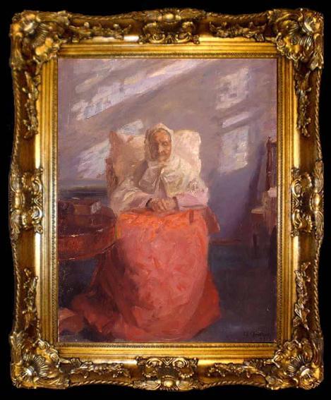 framed  Anna Ancher Mrs Ane Brndum in the blue room, ta009-2