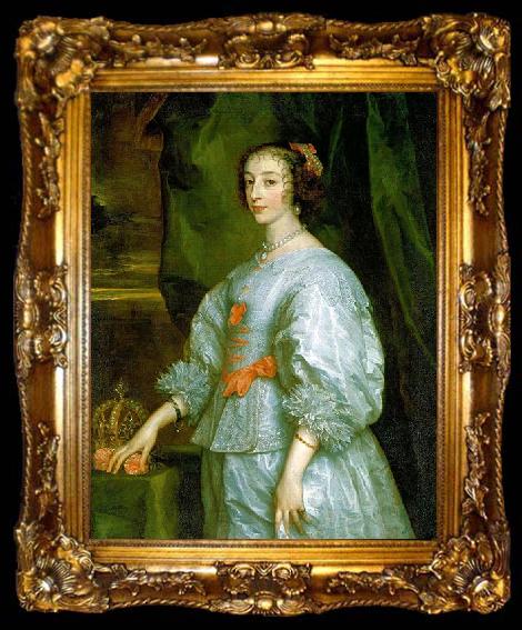 framed  Anthony Van Dyck Princess Henrietta Maria of France, Queen consort of England. This is the first portrait of Henrietta Maria painted, ta009-2