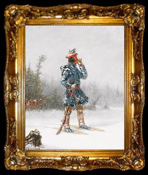 framed  Cornelius Krieghoff Indian Hunter on Snowshoes, ta009-2