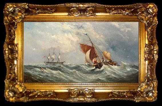 framed  Ebenezer Colls Sailboats in a squall, ta009-2