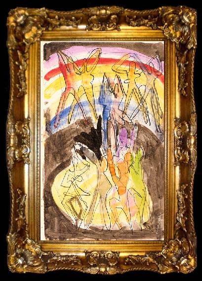 framed  Ernst Ludwig Kirchner Design for the banquet hall in Essen - Colourful-dance (backside, ta009-2