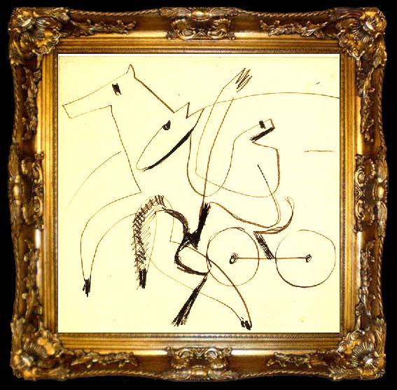 framed  Ernst Ludwig Kirchner Harnessed team - Pen in ink, ta009-2