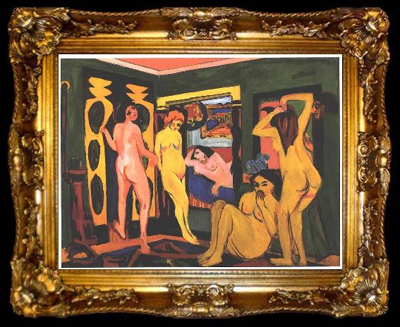 framed  Ernst Ludwig Kirchner Bathing women in a room, ta009-2