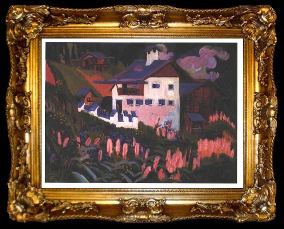 framed  Ernst Ludwig Kirchner House in the meadows, ta009-2