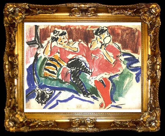 framed  Ernst Ludwig Kirchner Two women at a couch, ta009-2
