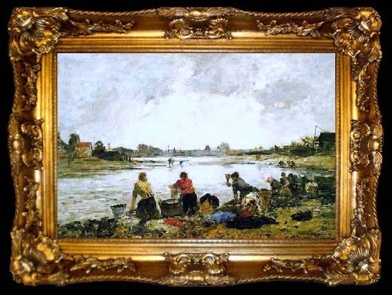 framed  Eugene Boudin Lavadeiras nas margens do rio Touques, ta009-2