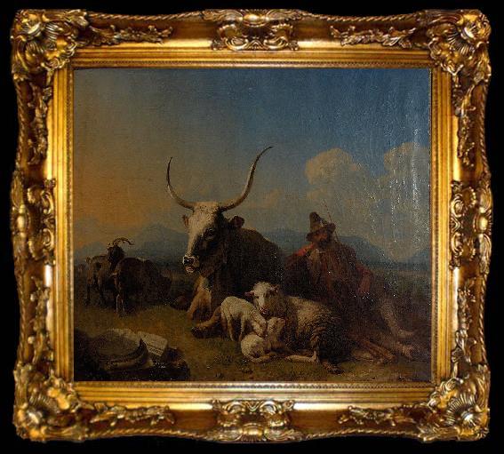 framed  Eugne Joseph Verboeckhoven Shepherd with animals in the countryside, ta009-2