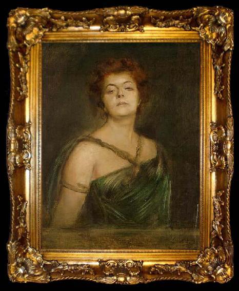 framed  Franz von Lenbach Portrait einer Dame, ta009-2