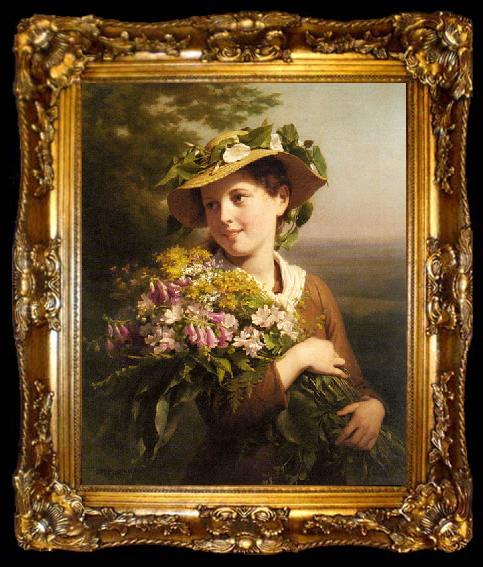 framed  Fritz Zuber-Buhler Young Beauty with Bouquet, ta009-2