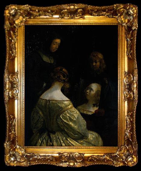framed  Gerard ter Borch the Younger Woman at a mirror, ta009-2
