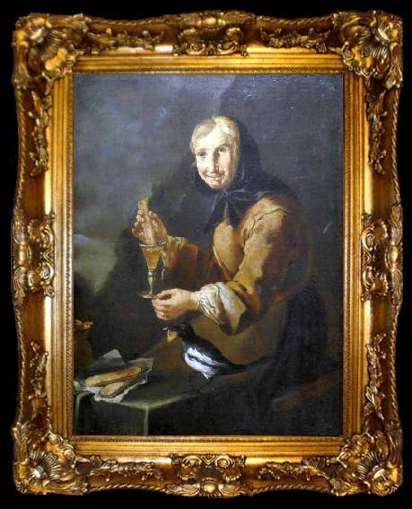 framed  Giacomo Francesco Cipper Old woman with a glass and a magpie, ta009-2
