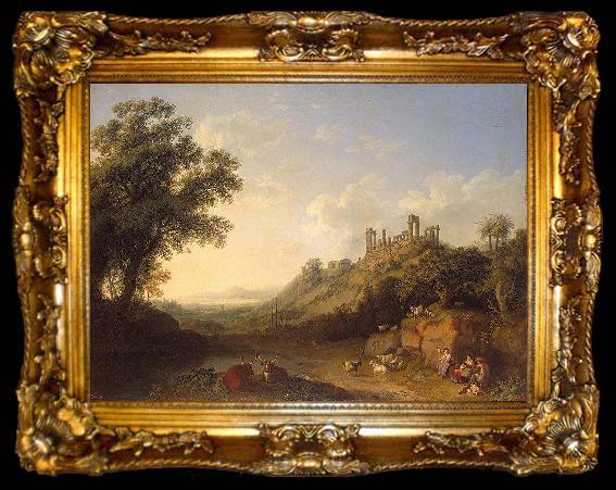 framed  Jacob Philipp Hackert Landschaft mit Tempelruinen auf Sizilien, ta009-2