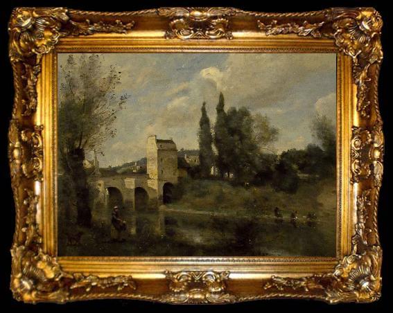 framed  Jean-Baptiste Camille Corot The bridge at Mantes, ta009-2