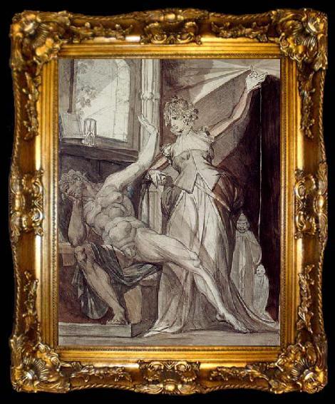 framed  Johann Heinrich Fuseli Kriemhild zeigt Gunther im Gefangnis den Nibelungenring, ta009-2