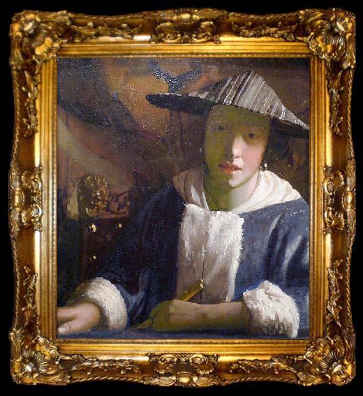 framed  Johannes Vermeer Girl with a flute., ta009-2