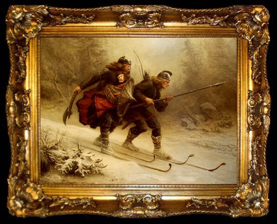 framed  Knud Bergslien Birkebeinerne pa Ski over Fjeldet med Kongsbarnet, ta009-2