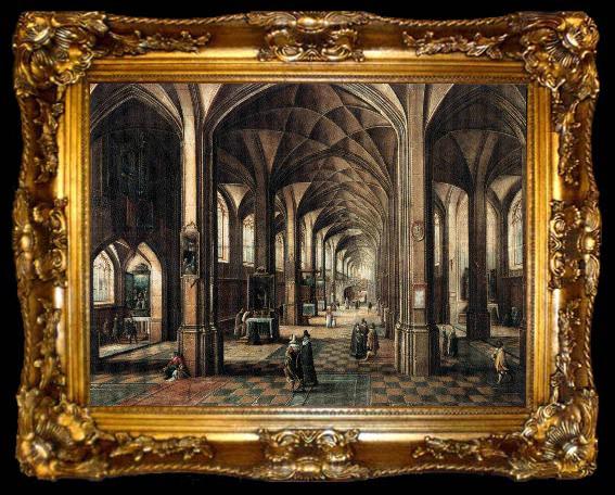 framed  MINDERHOUT, Hendrik van Interior of a Church with a Family in the Foreground, ta009-2