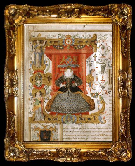 framed  Nicholas Hilliard Charter of Emmanuel College, Cambridge, ta009-2
